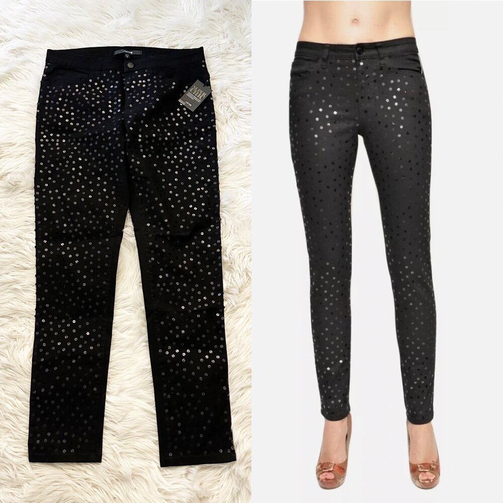 NEW Joe's Jeans The Skinny Super Chic Sequin Embellish Stretch Pants Black $245